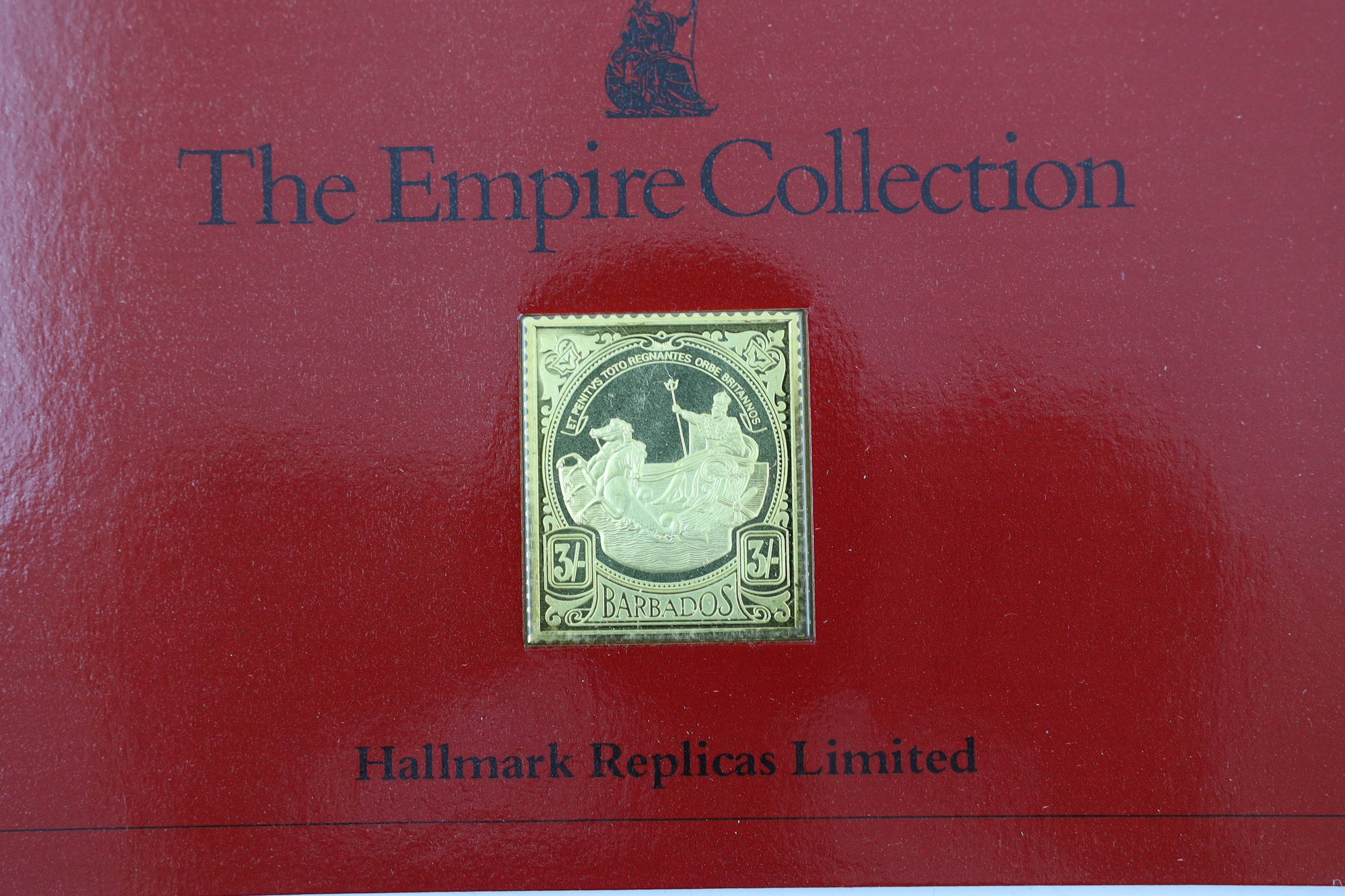 ‘The Empire Collection’, twenty five silver-gilt stamp replica ingots, in individual packets, approx. 471g